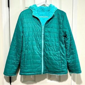 Eddie Bauer reversible puffer hooded jacket, youth girls Large size 14